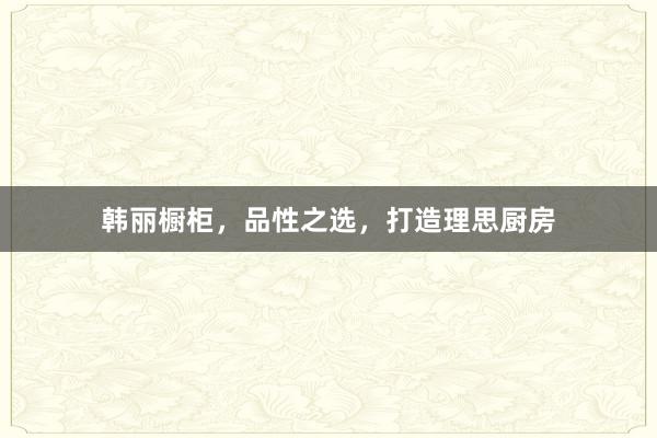 韩丽橱柜，品性之选，打造理思厨房
